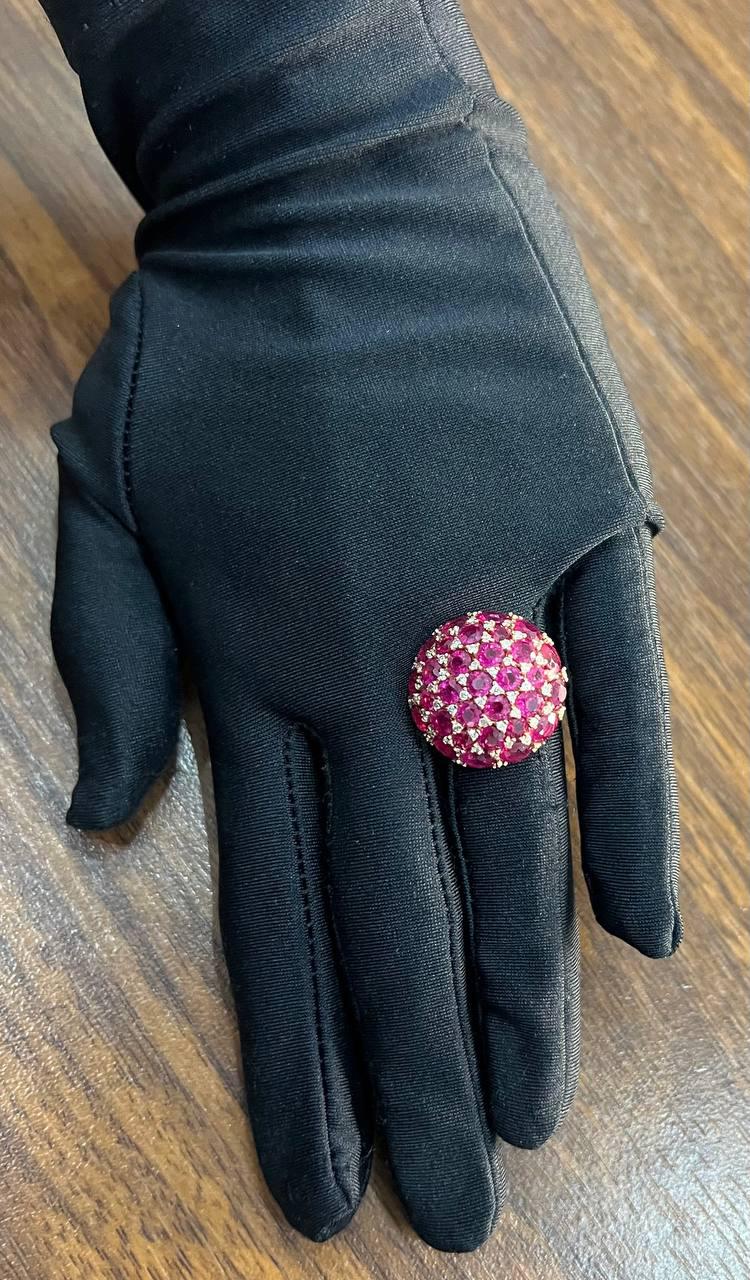 Pink Red Ruby Cabochon Cluster Diamond Pave Rose Gold Statement Cocktail Ring