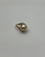Golden Yellow South Sea Pearl Diamond Spiral Curve14K Yellow Gold Statement Ring