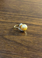 Golden Yellow South Sea Pearl Diamond Spiral Curve14K Yellow Gold Statement Ring