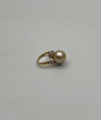 Golden Yellow South Sea Pearl Diamond Spiral Curve14K Yellow Gold Statement Ring