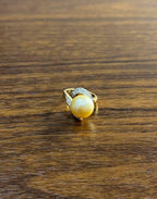 Golden Yellow South Sea Pearl Diamond Spiral Curve14K Yellow Gold Statement Ring
