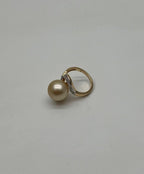 Golden Yellow South Sea Pearl Diamond Spiral Curve14K Yellow Gold Statement Ring