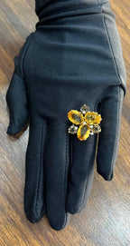 Orange Amber Citrines & Brown Smoky Quartz Yellow Gold Cluster Statement Ring