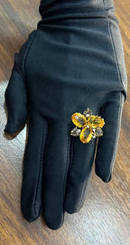 Orange Amber Citrines & Brown Smoky Quartz Yellow Gold Cluster Statement Ring