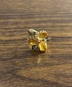 Orange Amber Citrines & Brown Smoky Quartz Yellow Gold Cluster Statement Ring