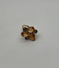Orange Amber Citrines & Brown Smoky Quartz Yellow Gold Cluster Statement Ring