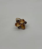 Orange Amber Citrines & Brown Smoky Quartz Yellow Gold Cluster Statement Ring