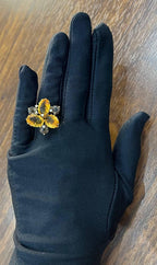 Orange Amber Citrines & Brown Smoky Quartz Yellow Gold Cluster Statement Ring