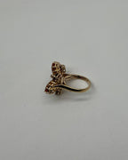 Orange Amber Citrines & Brown Smoky Quartz Yellow Gold Cluster Statement Ring