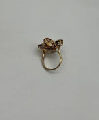 Orange Amber Citrines & Brown Smoky Quartz Yellow Gold Cluster Statement Ring