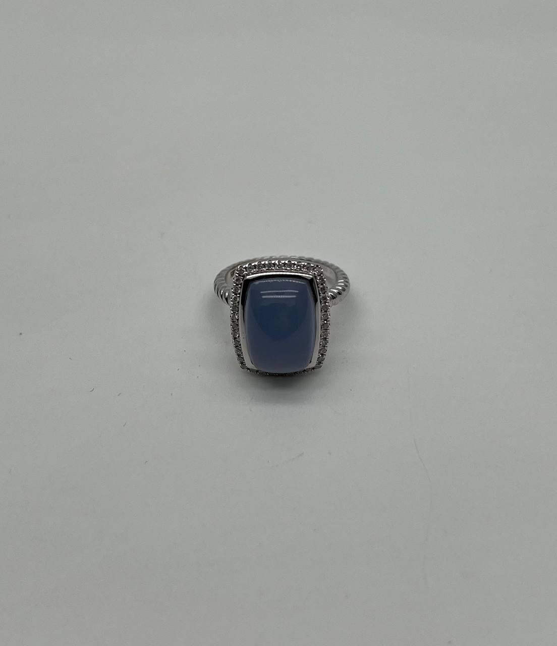 Blue Violet Chalcedony Diamond Halo 14K White Gold Statement Huggie Ring