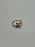 Two Stone Round Diamond Bypass 14K Yellow Gold Statement Ring