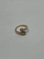 Two Stone Round Diamond Bypass 14K Yellow Gold Statement Ring