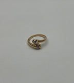 Two Stone Round Diamond Bypass 14K Yellow Gold Statement Ring