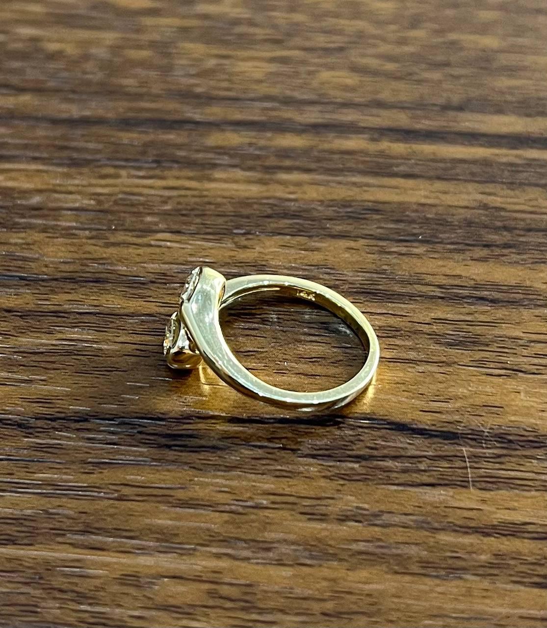 Two Stone Round Diamond Bypass 14K Yellow Gold Statement Ring