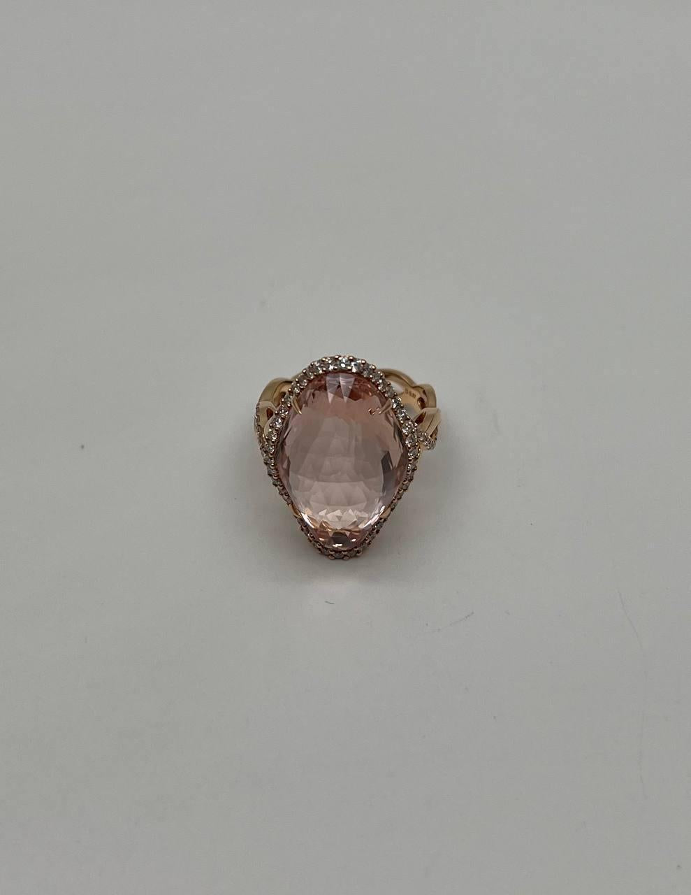 Fancy Shield Kite Shape Peach Pink Morganite Diamonds Halo 18K Rose Gold Ring