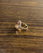 Fancy Shield Kite Shape Peach Pink Morganite Diamonds Halo 18K Rose Gold Ring