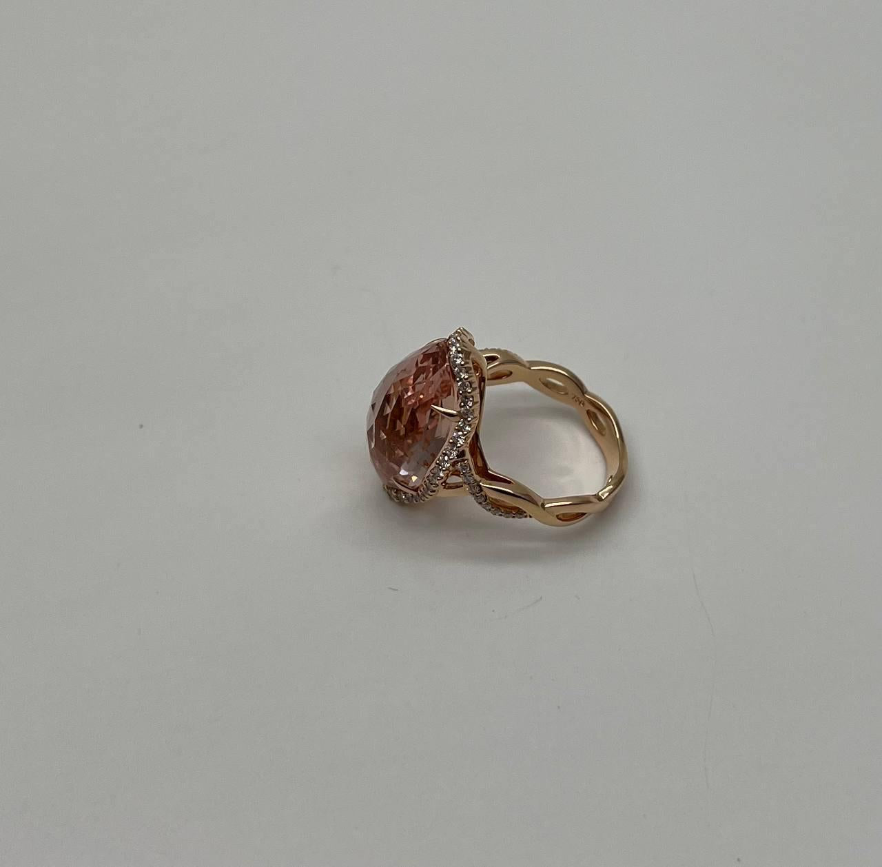Fancy Shield Kite Shape Peach Pink Morganite Diamonds Halo 18K Rose Gold Ring