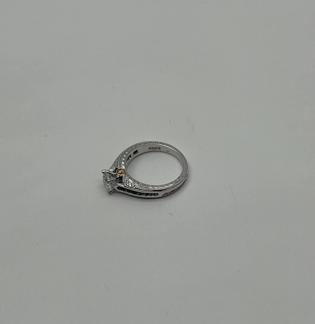 Round Shape Brilliant Cut Diamond Blue Sapphire Channel Set 18K White Gold Ring