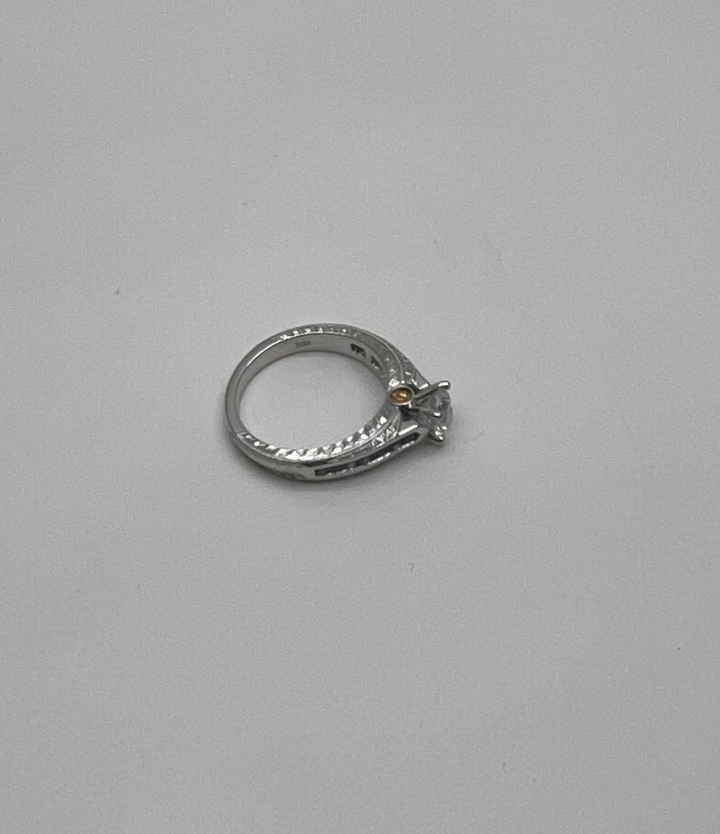 Round Shape Brilliant Cut Diamond Blue Sapphire Channel Set 18K White Gold Ring