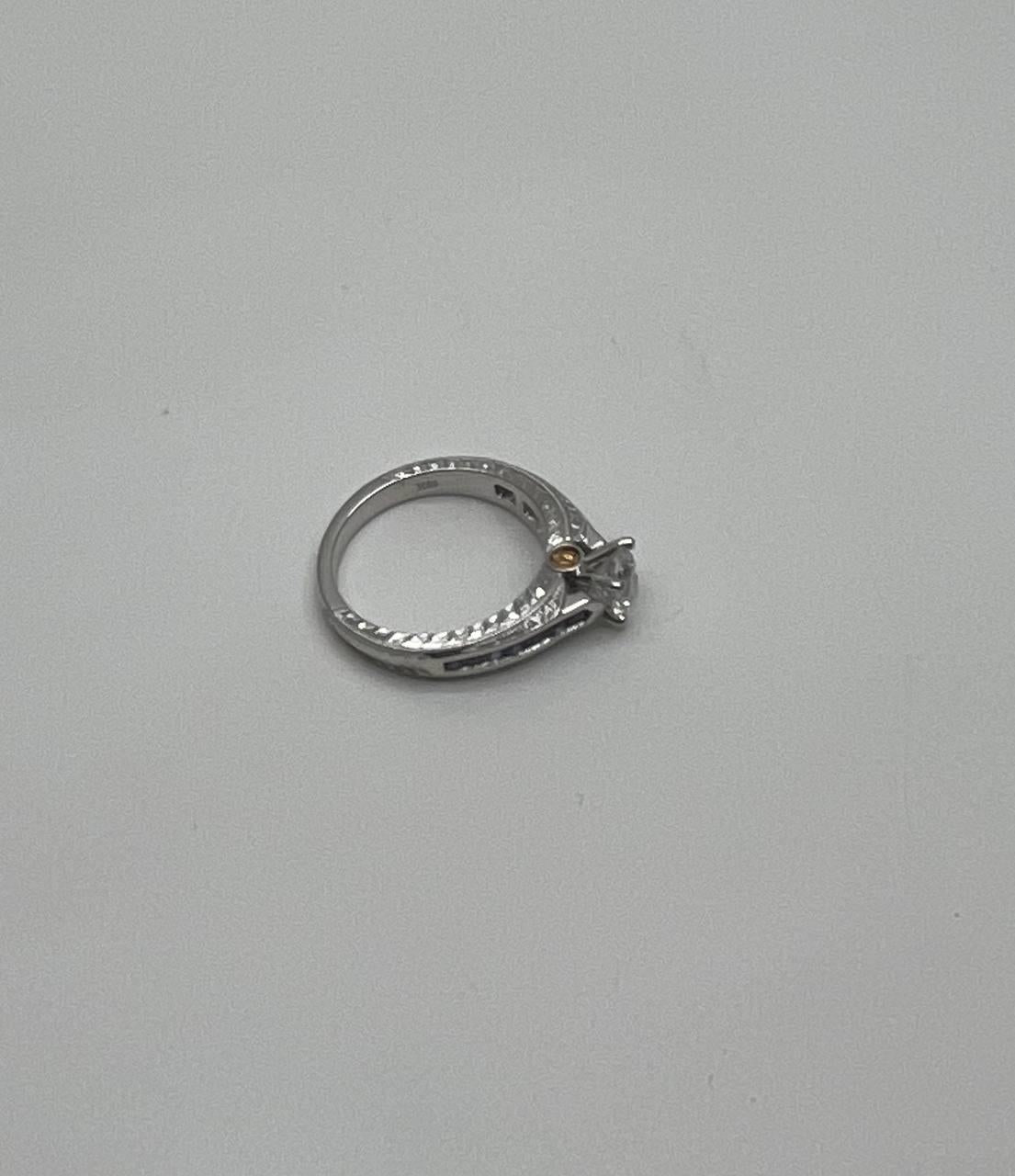 Round Shape Brilliant Cut Diamond Blue Sapphire Channel Set 18K White Gold Ring
