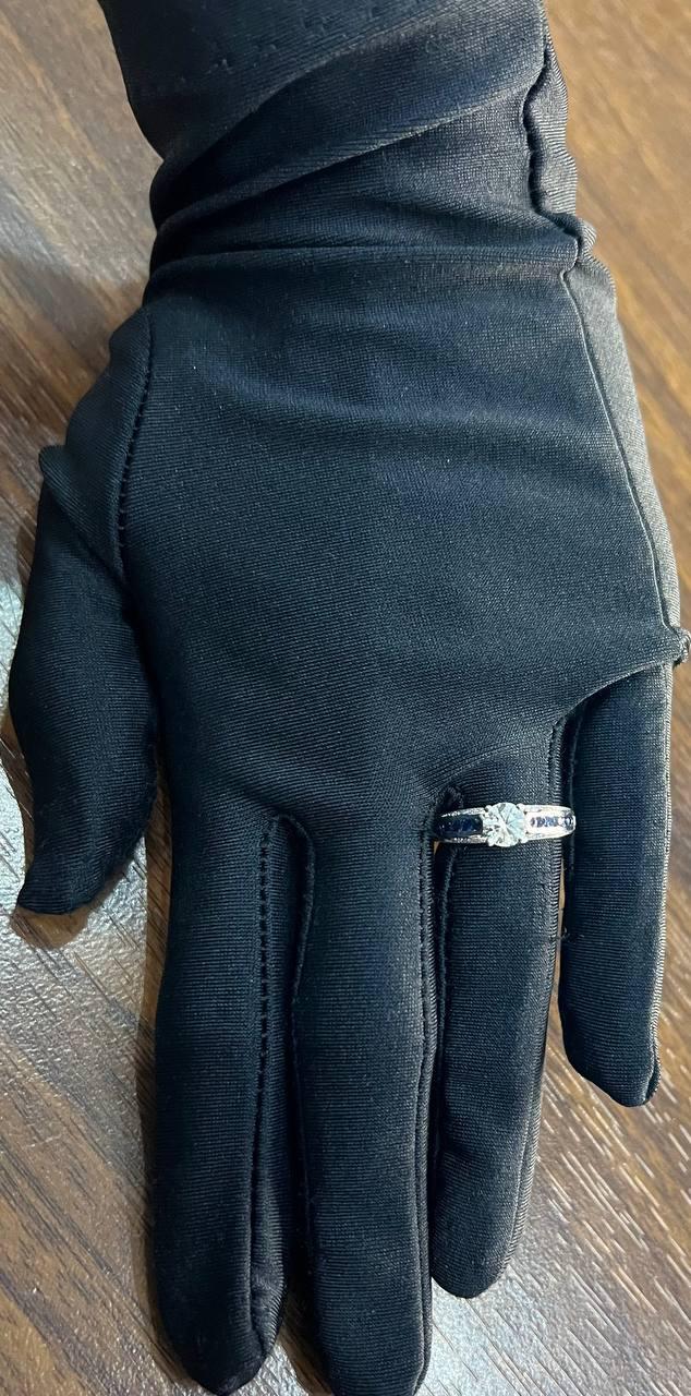 Round Shape Brilliant Cut Diamond Blue Sapphire Channel Set 18K White Gold Ring