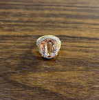 Shield Kite Shape Peach Pink Morganite Diamond Halo 18K Rose Gold Fancy Ring