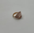 Shield Kite Shape Peach Pink Morganite Diamond Halo 18K Rose Gold Fancy Ring
