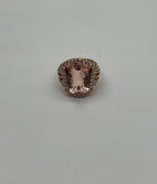 Shield Kite Shape Peach Pink Morganite Diamond Halo 18K Rose Gold Fancy Ring