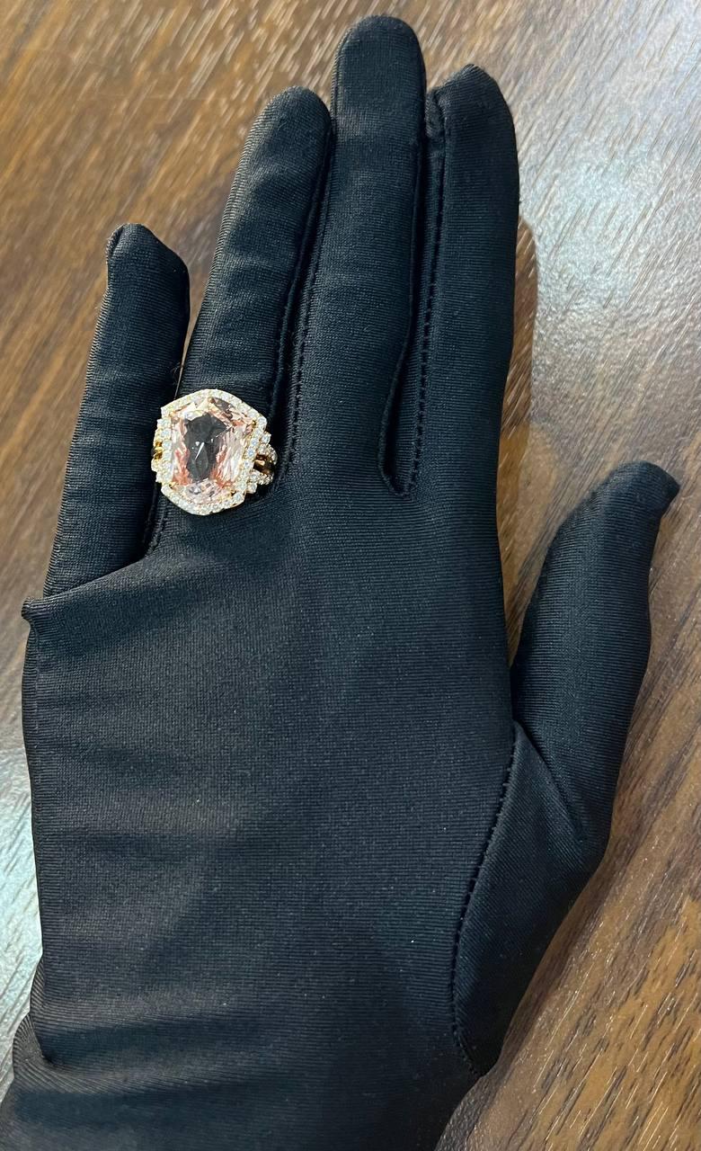 Shield Kite Shape Peach Pink Morganite Diamond Halo 18K Rose Gold Fancy Ring