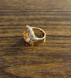 Shield Kite Shape Peach Pink Morganite Diamond Halo 18K Rose Gold Fancy Ring