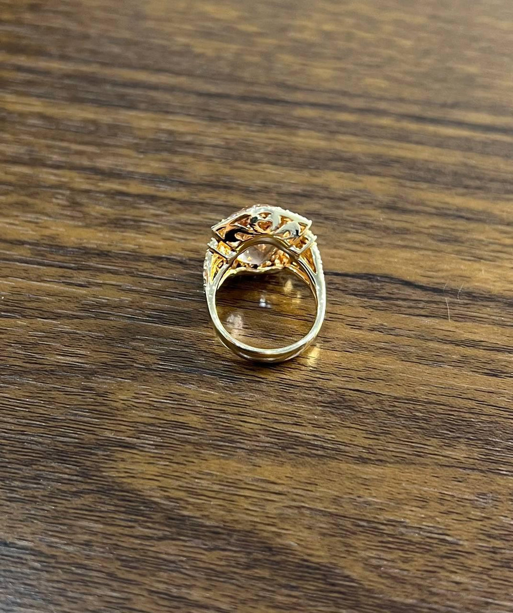 Shield Kite Shape Peach Pink Morganite Diamond Halo 18K Rose Gold Fancy Ring
