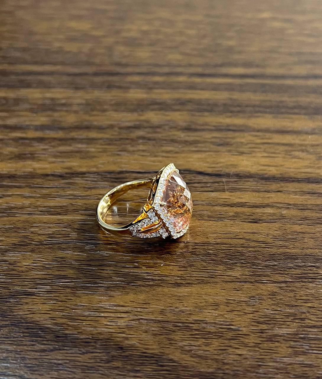 Shield Kite Shape Peach Pink Morganite Diamond Halo 18K Rose Gold Fancy Ring