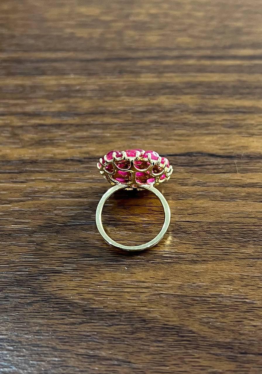 Pink Red Ruby Cabochon Cluster Diamond Pave Rose Gold Statement Cocktail Ring