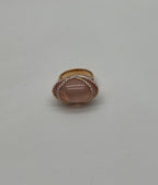 Pink Rose Quartz Fancy Cabochon Diamond Halo Waves 18K Rose Gold Cocktail Ring