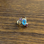 Blue Topaz Purple Amethyst Diamonds Floral Flower 14K Rose Gold Statement Ring
