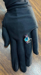 Oval Shape Swiss Blue Topaz Floral Flower Amethyst 14K Rose Gold Diamonds Ring