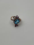 Oval Shape Swiss Blue Topaz Floral Flower Amethyst 14K Rose Gold Diamonds Ring