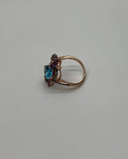 Blue Topaz Purple Amethyst Diamonds Floral Flower 14K Rose Gold Statement Ring
