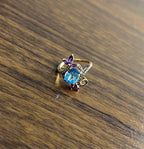 Blue Topaz Purple Amethyst Diamonds Floral Flower 14K Rose Gold Statement Ring
