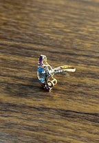 Oval Shape Swiss Blue Topaz Floral Flower Amethyst 14K Rose Gold Diamonds Ring