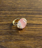 Pink Rose Quartz Cabochon Diamond Waves 14K Rose Gold Cocktail Ring
