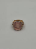 Pink Rose Quartz Cabochon Diamond Halo 18K Rose Gold Cocktail Unique Ring