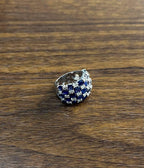 Blue Sapphire & Diamond Cluster Pave Set 14K White Gold Statement Band Ring