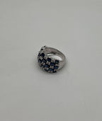 Blue Sapphire & Diamond Cluster Pave Set 14K White Gold Statement Band Ring