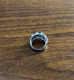 Blue Sapphire & Diamond Cluster Pave Set 14K White Gold Statement Band Ring