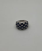 Blue Sapphire & Diamond Cluster Pave Set 14K White Gold Statement Band Ring