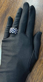 Blue Sapphire & Diamond Cluster Pave Set 14K White Gold Statement Band Ring