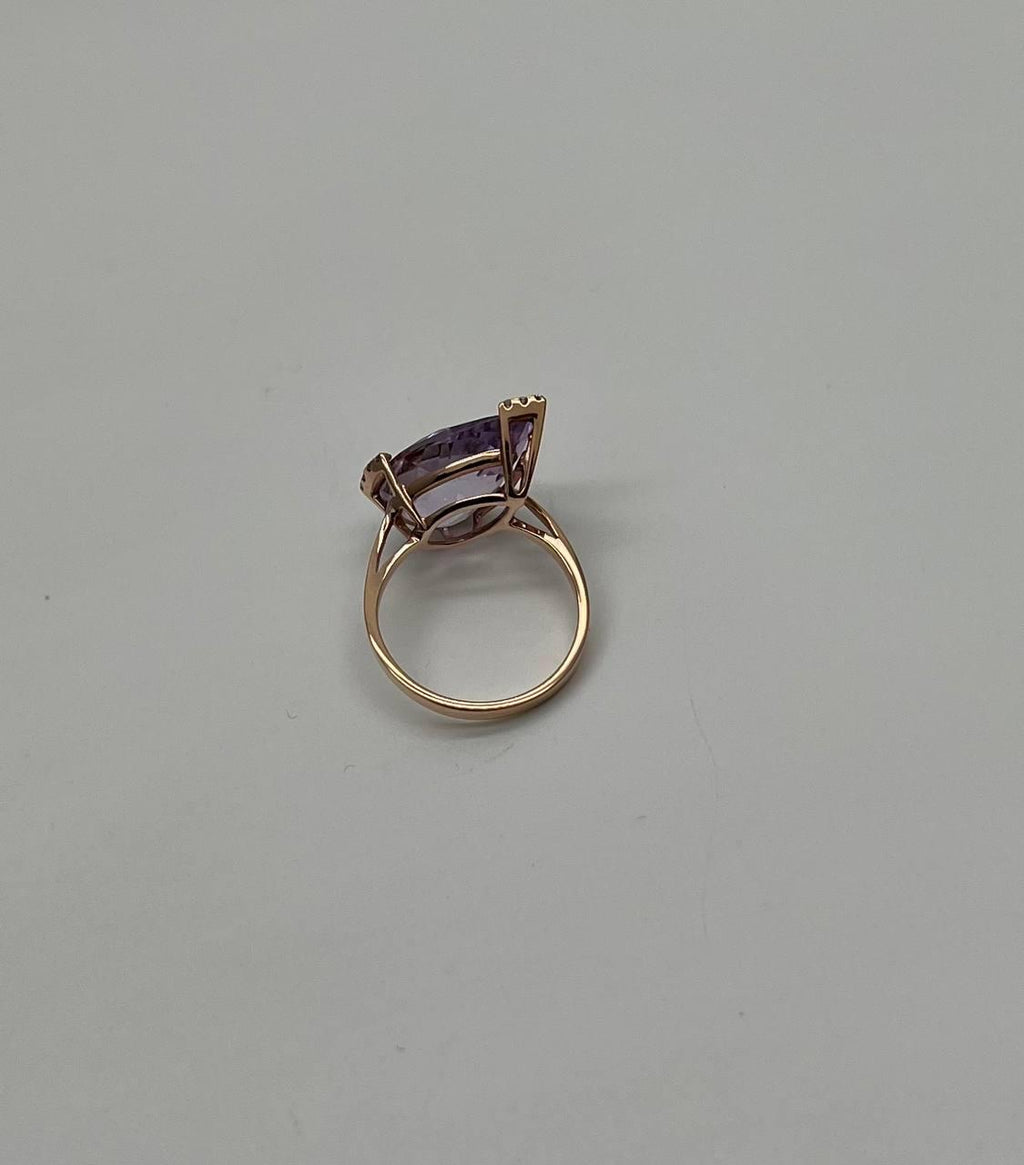 Large Pear Teardrop Shape Light Violet Purple Amethyst Rose Gold Diamonds Ring