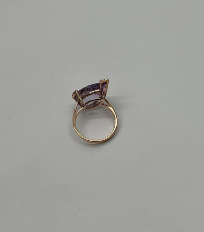 Large Pear Teardrop Shape Light Violet Purple Amethyst Rose Gold Diamonds Ring
